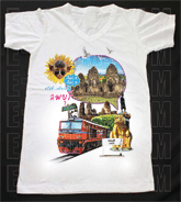 เสื้อยืดคอวีพร้อมสกรีนลายแหล่งท่องเที่ยว ลายลพบุรี